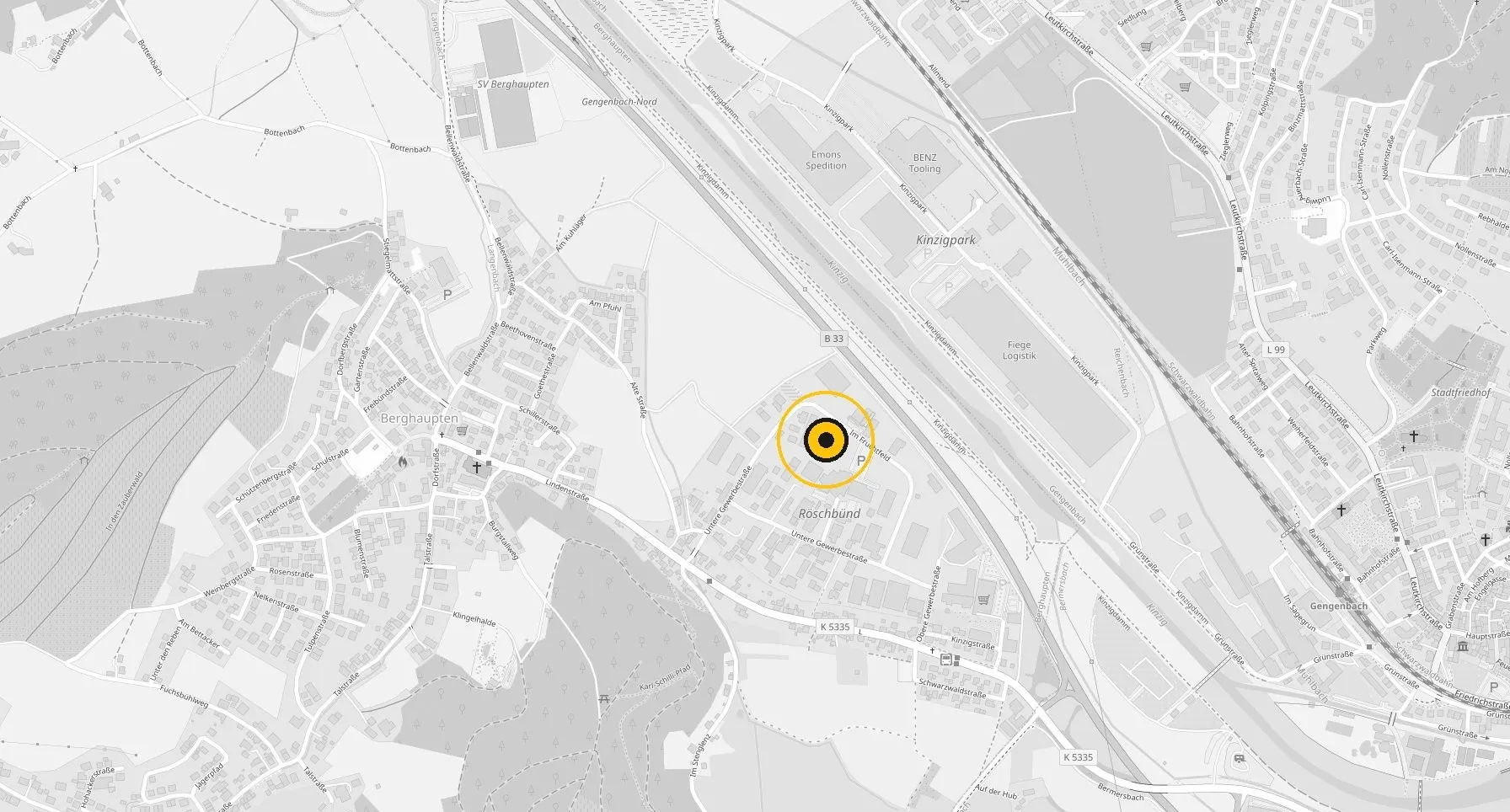 Kartenausschnitt mit dem Standort von SEB-Solar in Im Fruchtfeld 15, 77791 Berghaupten