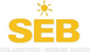 Logo der SEB-Solar GmbH: Sonne über dem Schriftzug SEB, Solarstrom Energie Baden